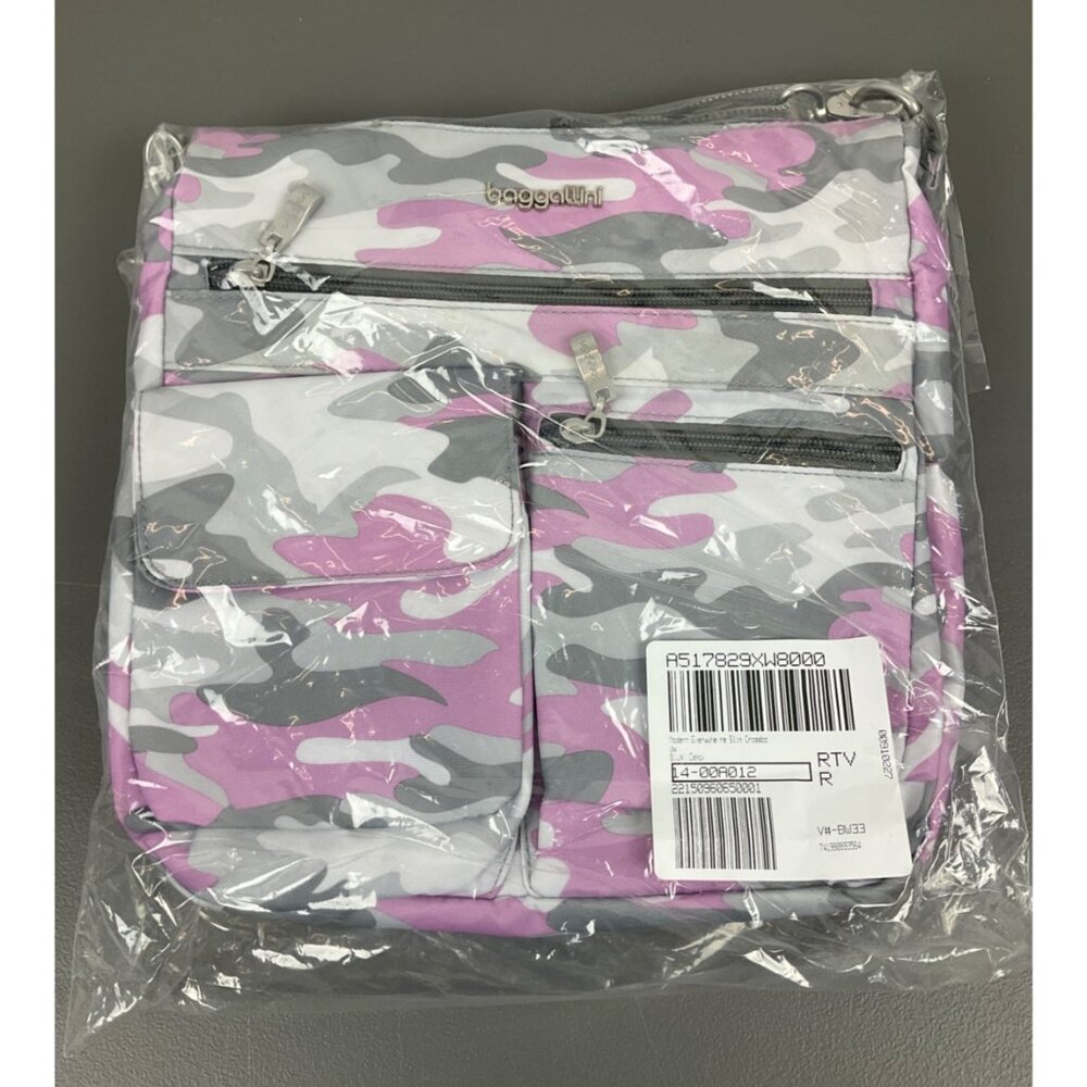 baggallini Blush Camo Slim Crossbody Bag - Unisex, Multiple Zip Compartments - Picture 2 of 5